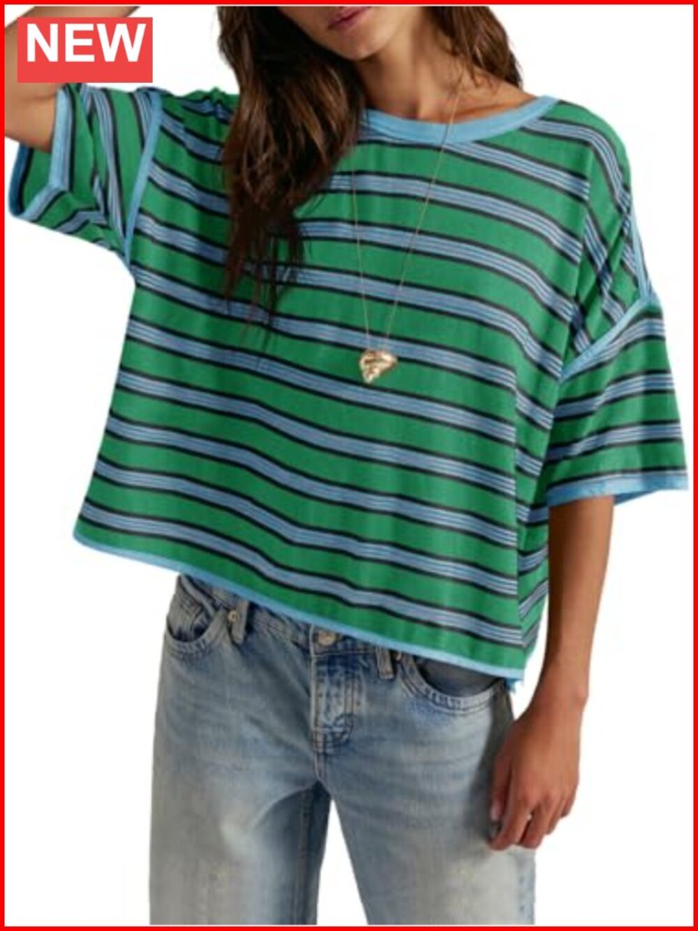 Oversized Striped Short Sleeve Boxy Tee Casual Summer Top